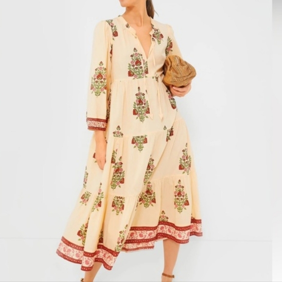 Tuckernuck Dresses & Skirts - Tuckernuck Blush Chandellier Long Sleeve Floral Maxi Salty Paloma Caftan Dress L